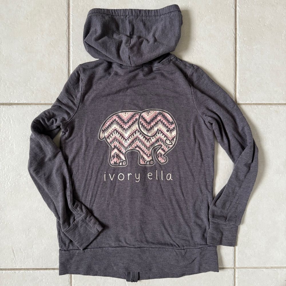 Ivory Ella Grey Full Zip Up Hoodie Jacket Pink Elephant size Small